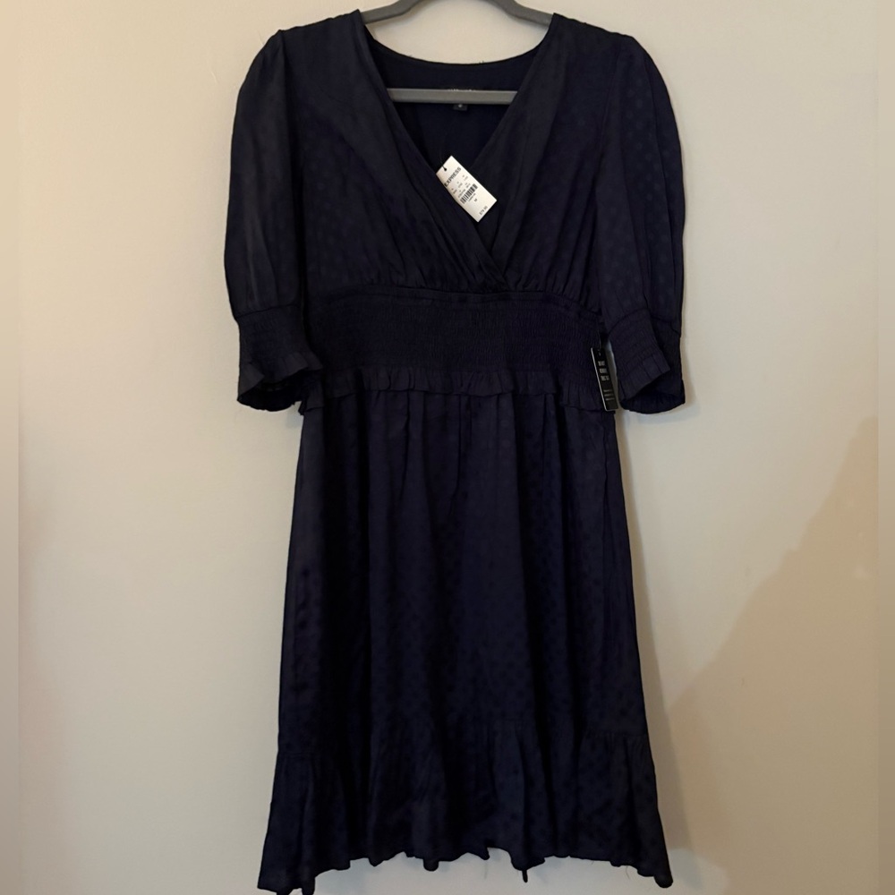 Express Navy Puff Sleeve Midi Sundress